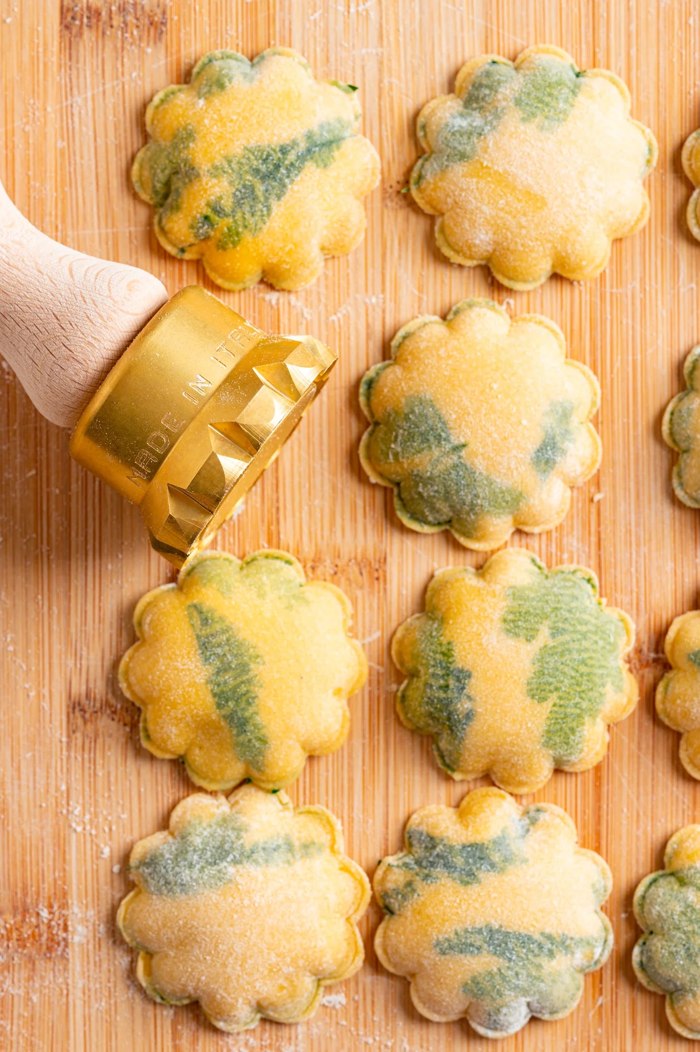 Round Flower Ravioli Stamp in Brass